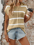 Striped Round Neck Short Sleeve Knit Top • More Colors