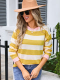 Striped Round Neck Dropped Shoulder Sweater • More Colors