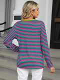 Striped Notched Long Sleeve T-Shirt • More Colors