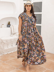 Plus Size Ruffled Printed Cap Sleeve Dress • More Colors