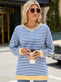 Slit Striped Round Neck Long Sleeve Sweatshirt • More Colors