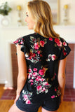 Round Neck Ruffled Floral Knit Top