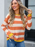 Striped Round Neck Dropped Shoulder Sweater • More Colors