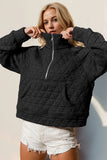 Double Take Half Zip Long Sleeve Quilted Sweatshirt with Pocket • More Colors