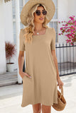 Pocketed Square Neck Short Sleeve Dress • More Colors