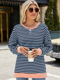 Slit Striped Round Neck Long Sleeve Sweatshirt • More Colors