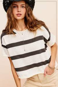 Lightweight Stripe Sweater Short Sleeve Top • More Colors