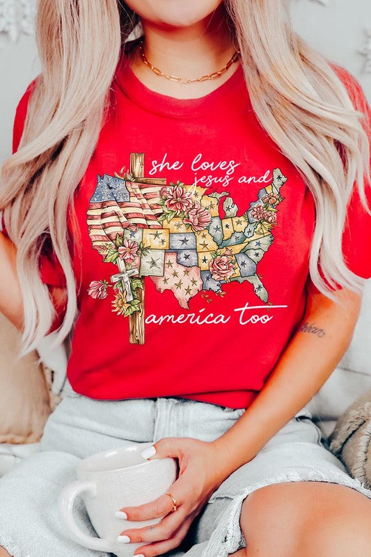 She Loves Jesus And America Too Graphic T Shirts • More Colors