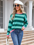 Striped Round Neck Dropped Shoulder Sweater • More Colors