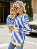 Slit Striped Round Neck Long Sleeve Sweatshirt • More Colors