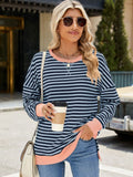 Slit Striped Round Neck Long Sleeve Sweatshirt • More Colors