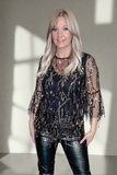 Ivie Sheer Sequin Fringe Top