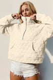 Double Take Half Zip Long Sleeve Quilted Sweatshirt with Pocket • More Colors