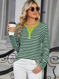 Striped Notched Long Sleeve T-Shirt • More Colors