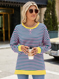 Slit Striped Round Neck Long Sleeve Sweatshirt • More Colors