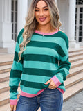 Striped Round Neck Dropped Shoulder Sweater • More Colors