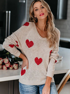 Heart Scoop Neck Long Sleeve Sweater • More Colors