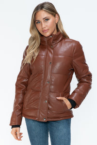 Pocketed Zip Up Faux Leather Jacket