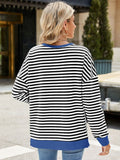 Slit Striped Round Neck Long Sleeve Sweatshirt • More Colors