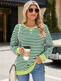 Slit Striped Round Neck Long Sleeve Sweatshirt • More Colors