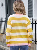 Striped Round Neck Dropped Shoulder Sweater • More Colors