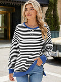 Slit Striped Round Neck Long Sleeve Sweatshirt • More Colors