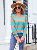 Striped Round Neck Dropped Shoulder Sweater • More Colors