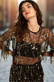 Ivie Sheer Sequin Fringe Top