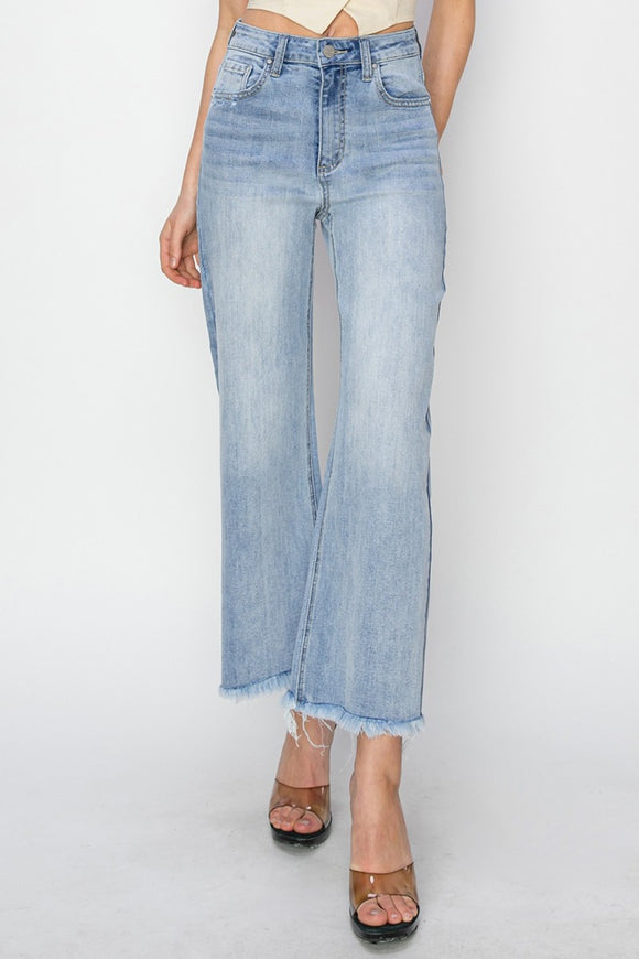 RISEN High Rise Ankle Wide Fray Hem Jeans