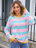 Striped Round Neck Dropped Shoulder Sweater • More Colors