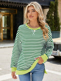 Slit Striped Round Neck Long Sleeve Sweatshirt • More Colors