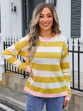 Striped Round Neck Dropped Shoulder Sweater • More Colors