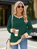 Slit Striped Round Neck Long Sleeve Sweatshirt • More Colors