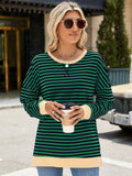 Slit Striped Round Neck Long Sleeve Sweatshirt • More Colors