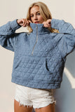 Double Take Half Zip Long Sleeve Quilted Sweatshirt with Pocket • More Colors