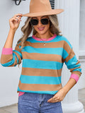 Striped Round Neck Dropped Shoulder Sweater • More Colors