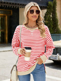 Slit Striped Round Neck Long Sleeve Sweatshirt • More Colors