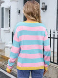 Striped Round Neck Dropped Shoulder Sweater • More Colors