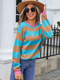 Striped Round Neck Dropped Shoulder Sweater • More Colors