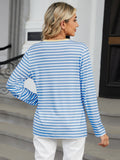 Striped Notched Long Sleeve T-Shirt • More Colors