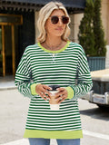 Slit Striped Round Neck Long Sleeve Sweatshirt • More Colors