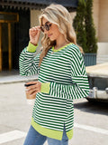 Slit Striped Round Neck Long Sleeve Sweatshirt • More Colors