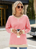 Slit Striped Round Neck Long Sleeve Sweatshirt • More Colors