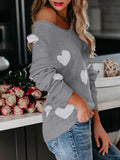 Heart Scoop Neck Long Sleeve Sweater • More Colors