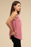 Washed Half-Button Raw Edge Sleeveless Henley Top • More Colors