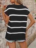 Striped Round Neck Short Sleeve Knit Top • More Colors