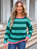 Striped Round Neck Dropped Shoulder Sweater • More Colors