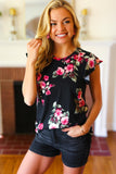 Round Neck Ruffled Floral Knit Top