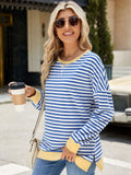 Slit Striped Round Neck Long Sleeve Sweatshirt • More Colors