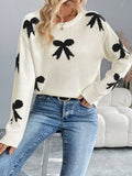 Bow Graphic Round Neck Long Sleeve Sweater